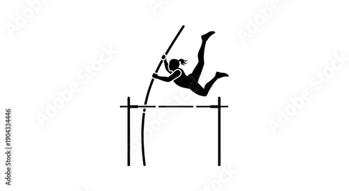Pole Vault Silhouette Icon: Athlete Jumping Over Bar
