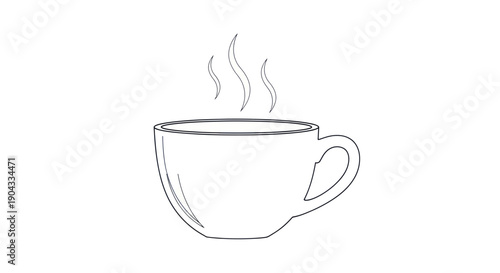 Steaming Coffee Cup Illustration - Minimalist Line Art for Beverage Concepts