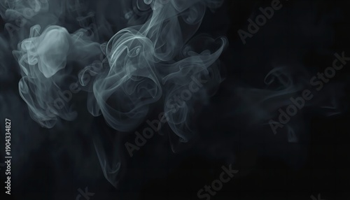 A dark background with swirling smoke tendrils