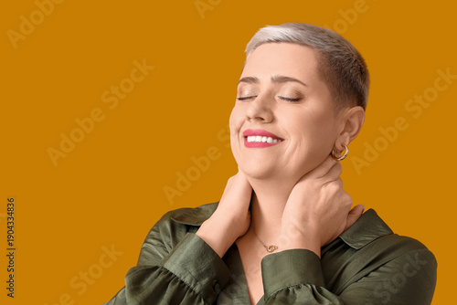 Happy mature blonde woman w...