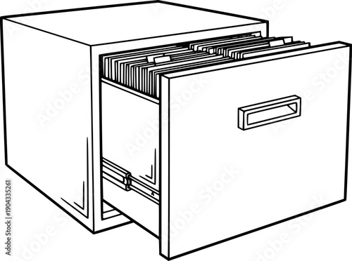 Office Filing Cabinet Drawer Black and White Vector Illustration