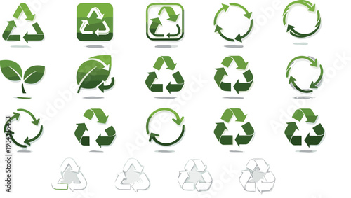Eco recycling icon set, sustainability symbol illustration, green environment artwork, conservation graphic design, eco-friendly vector, circular reuse motif collection