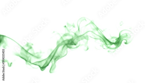 A vibrant green smoke wave drifts across a clean white background