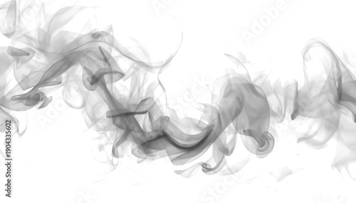 A wispy cloud of gray smoke wafts across a clean white background