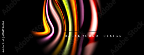 Abstract colorful lines flow, creating dynamic visual effect. Bright hues contrast against dark background. Modern design element.