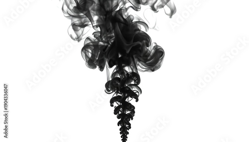 A stream of black smoke rising against a white background