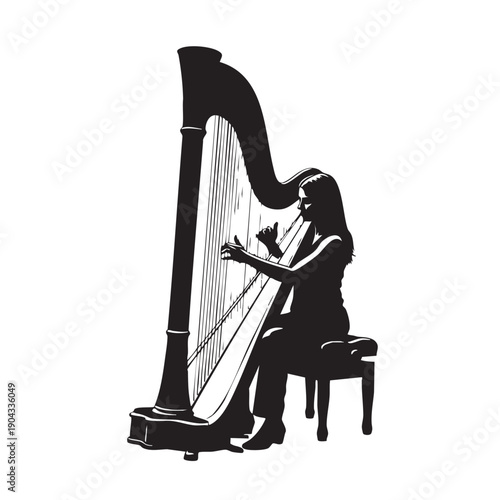 Woman Playing Harp Silhouette Harpist Performing Classical Concert Instrument Musician Artistry