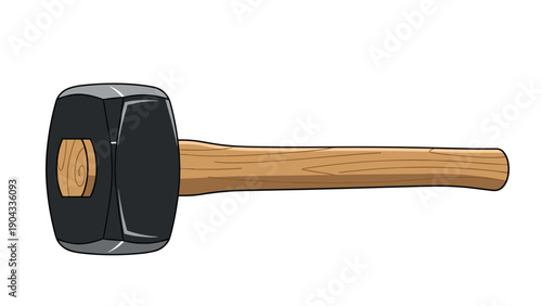 Heavy duty sledgehammer with a dark metal head and a smooth wooden handle is displayed as a tool for construction and demolition work.
