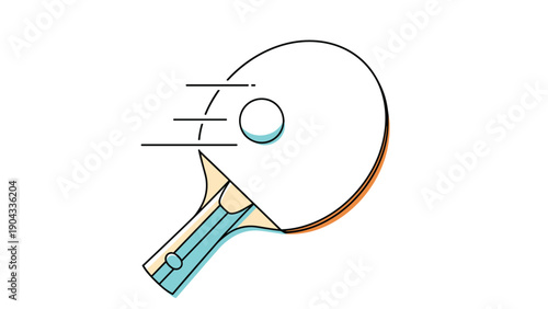 Table tennis paddle and ball are shown in motion with speed lines representing a fast paced game of ping pong in a sports illustration.