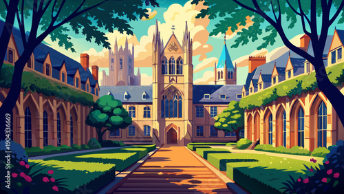 Very beautiful view of Yale University’s Harkness Tower Cloister Court, showcasing refined Gothic architecture, stone details, and the timeless scholarly atmosphere of an Ivy League campus.