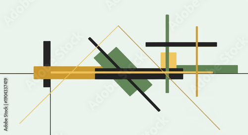 Abstract geometric composition with intersecting lines and shapes