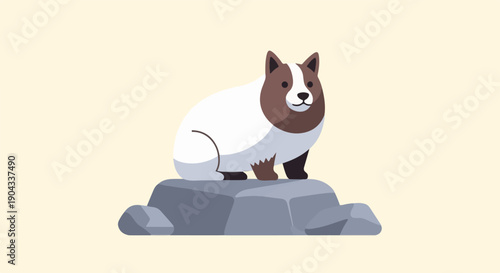 Adorable cartoon dog with brown and white fur sits on a gray rock