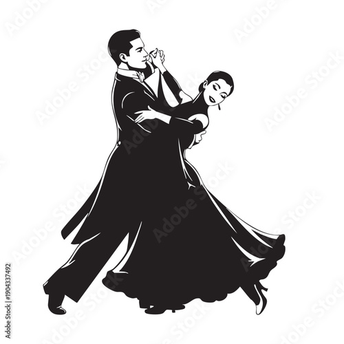 Elegant Ballroom Dancers Couple Silhouette Tango Waltz Foxtrot Viennese Bolero Rumba Latin American Smooth Standard Dance Sport Competition Event