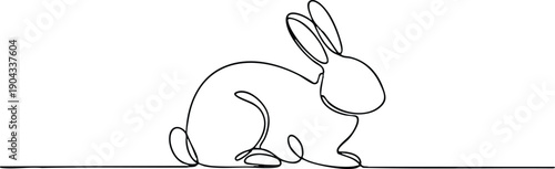 Minimalist Continuous Line Drawing of a Rabbit, vector, illustration, silhouette.