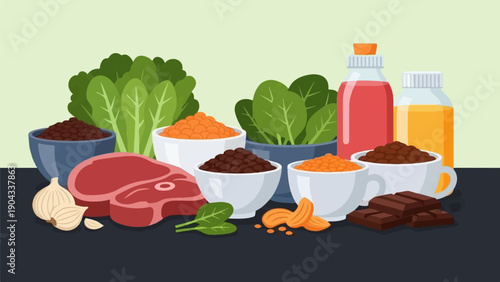 Assortment of healthy foods, proteins, vegetables, and sweets