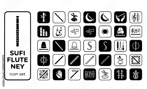 Sufi Flute Ney Bamboo-Flute Ney-Instrument Sufi-Music Spiritual-Instrument Traditional-Wind Reed-Flute Vector Icon Set - Ney Music