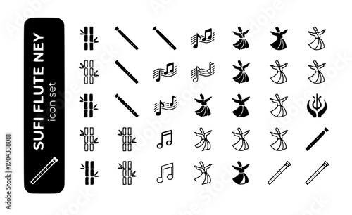 Sufi Flute Ney Bamboo-Flute Ney-Instrument Sufi-Music Spiritual-Instrument Traditional-Wind Reed-Flute Vector Icon Set - Ney Music
