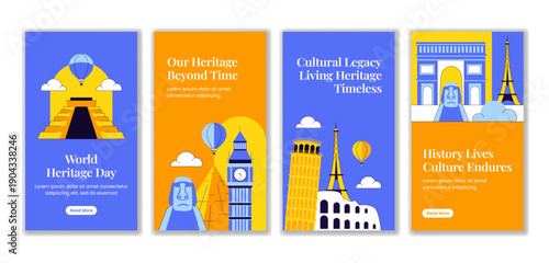 Hand Drawn Flat Cartoon World Heritage Day Social Media Stories Background Illustration