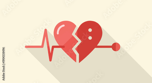 Broken heart symbol with a pulsing electrocardiogram line