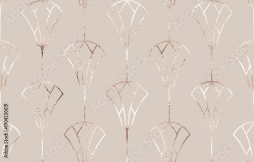 Decorative egyptian seamless pattern with pale gold fan ornament.