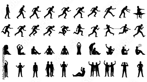 Collection of diverse black silhouette figures depicting various human activities