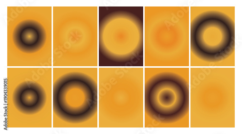 Warm yellow and orange abstract radial gradients with dark brown concentric circles for modern digital art