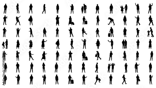 Collection of diverse black silhouettes depicting people in various poses