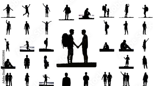 Silhouettes of people in various poses forming a larger image of a couple