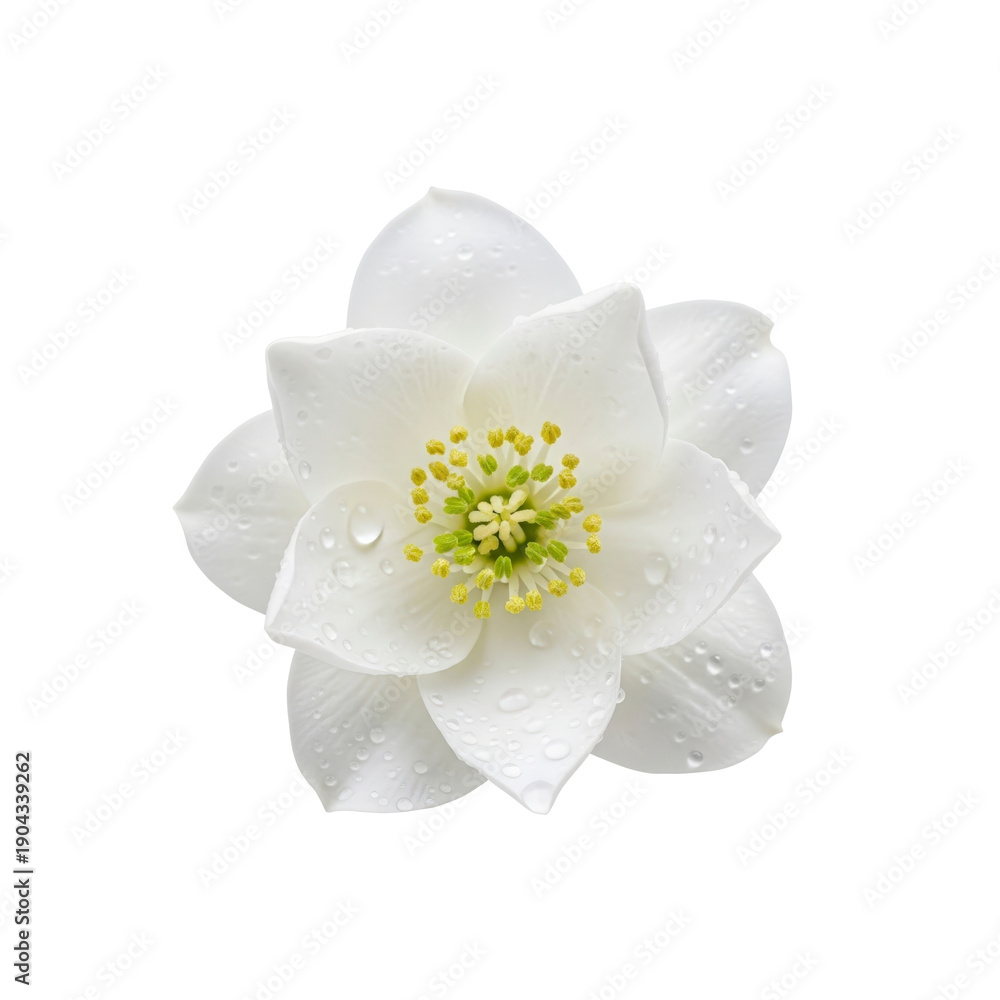 Fototapeta premium White hellebore flower with water drops