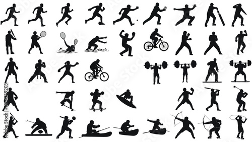 Silhouettes of various sports and recreational activities depicted in black
