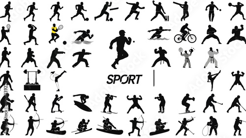 Collection of black silhouettes depicting various human and athletic poses