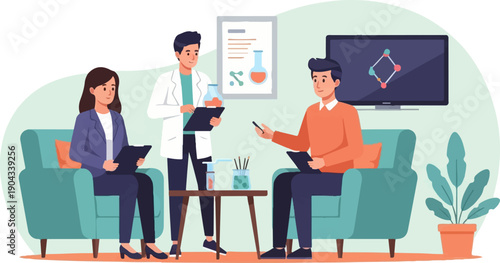 Collaboration between scientists and patient in a modern office