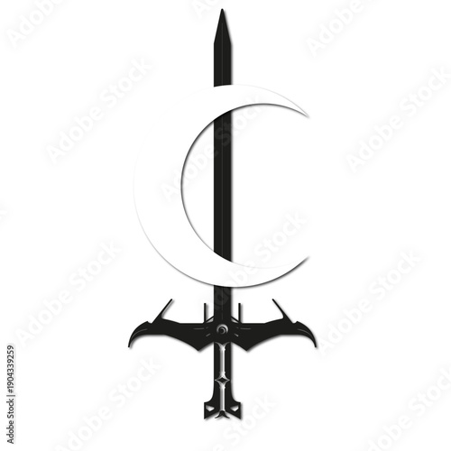 Black and white lilith symbol vector  tattoo art - moon sword tattoo idea, design, art, logo, svg.