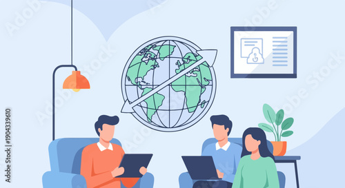 Colleagues collaborate on global project with digital tools