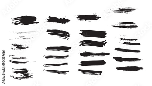 Collection of black paint brush strokes and vector elements