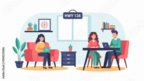 Colleagues collaborating in a brightly lit office space