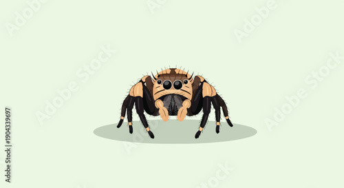 Close up pixel art illustration of a curious jumping spider with large eyes
