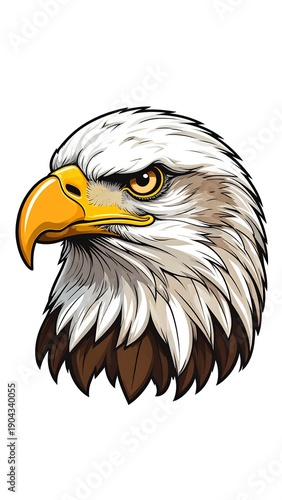 Detailed illustration of an eagle's head with sharp features and intense gaze, isolated