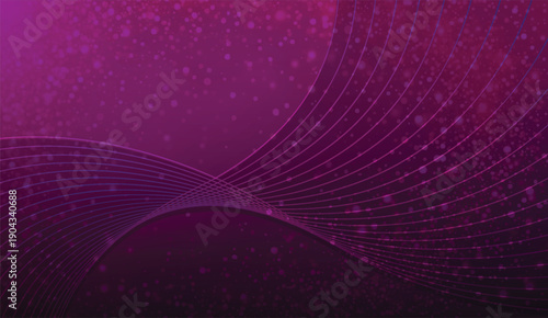 Abstract purple and magenta background with flowing wavy lines and glowing particles for modern digital design