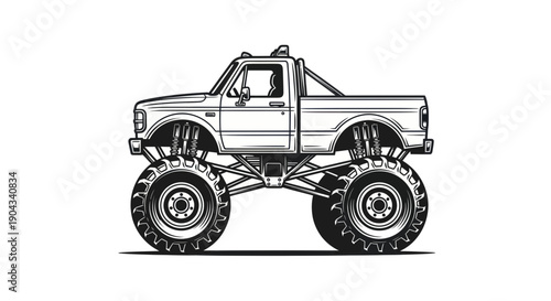 Monster Truck Drawing Illustration - Off Road Vehicle with Big Tires
