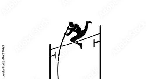 Pole Vault Athlete Silhouette Jumping Over Bar, Minimalist Sports Icon