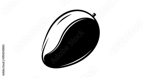 Stylized Black and White Mango Icon, Simple Fruit Vector Illustration