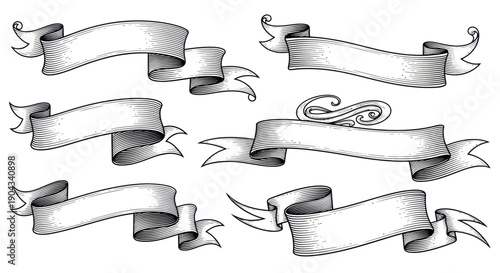 Vintage Ribbon Banners Collection - Hand Drawn Sketch Style