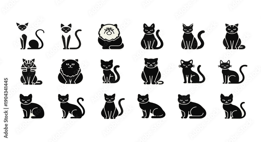 Fototapeta premium Stylized World Cat Silhouettes Flat Illustration