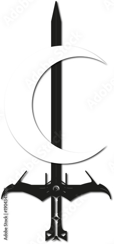Black and white lilith symbol  tattoo art - moon sword tattoo idea, design, art, logo, png, 300dpi.