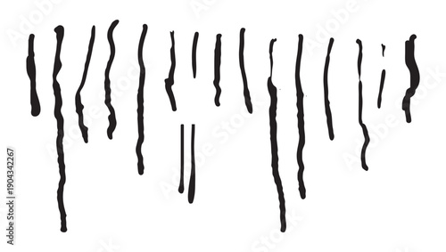 Black drip and drop vector elements arranged line on a white background 