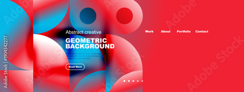 Abstract geometric background design. Vibrant blue, red hues create modern website header. Text elements present portfolio information.