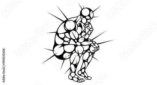 Abstract Man Thinking Silhouette with Sharp Spikes, Deep Thought, Contemplation