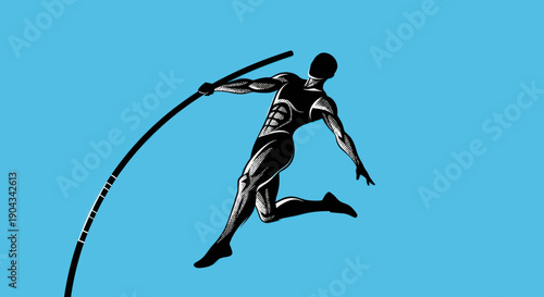 Athlete Pole Vaulting High Jump Silhouette Graphic Art
