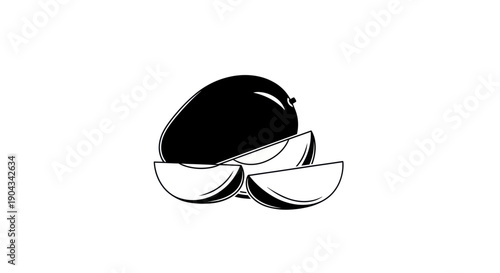 Fresh Mango Fruit Slices and Whole Silhouette Icon